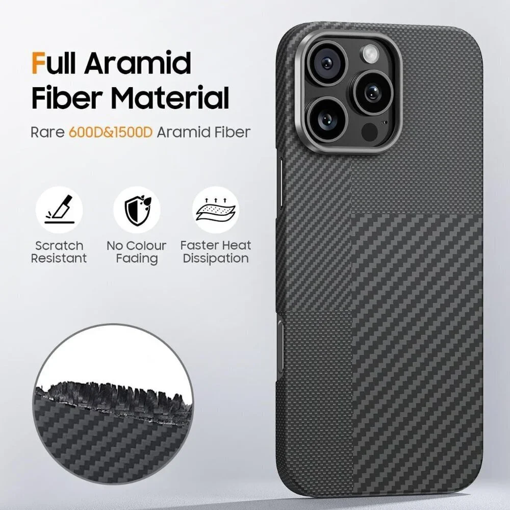 iPhone 16 Pro Case MagSafe Aramid Fiber Ultra Thin 3-in-1 Cover Carbon Texture